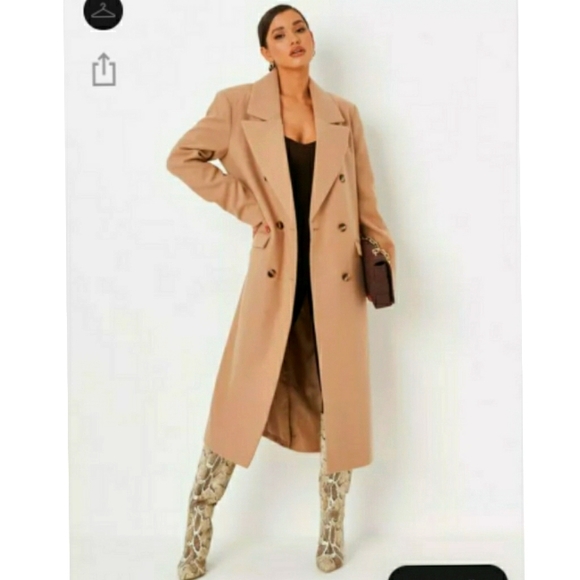 Missguided Jackets & Blazers - Missguided Camel Bouble Breasted Long formal coat